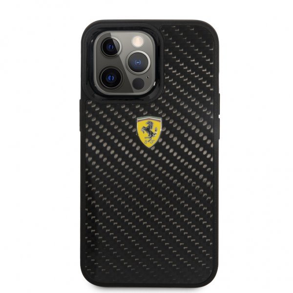 Ferrari iPhone 13 Pro Cover Real Carbon Metal Logo Sort
