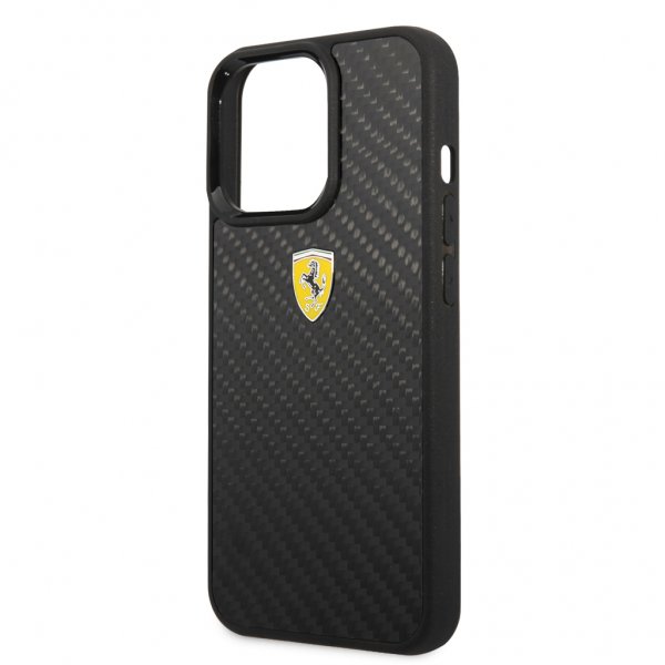 Ferrari iPhone 13 Pro Cover Real Carbon Metal Logo Sort