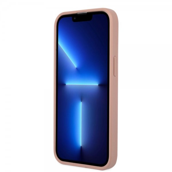 Guess iPhone 13 Pro Cover Saffiano Metal Triangle Rose