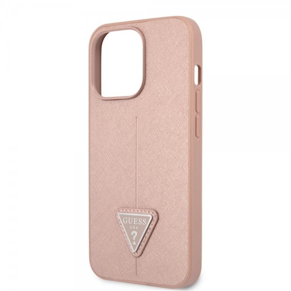Guess iPhone 13 Pro Cover Saffiano Metal Triangle Rose
