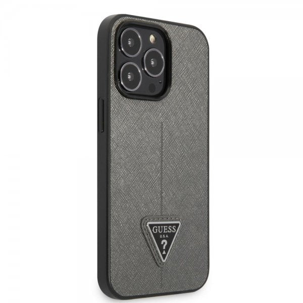 Guess iPhone 13 Pro Cover Saffiano Metal Triangle Silver