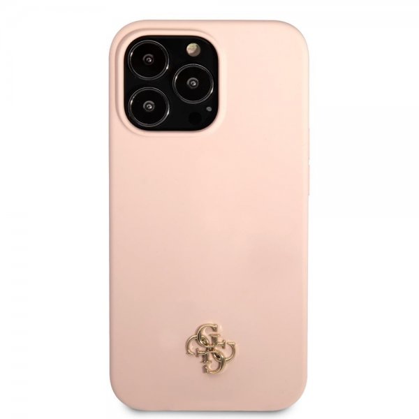 Guess iPhone 13 Pro Cover Silikone Metal Logo 4G Lyserød