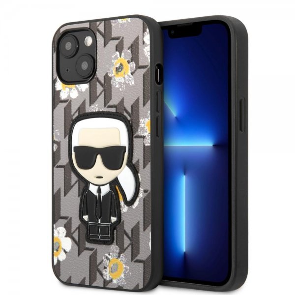 Karl Lagerfeld iPhone 13 Cover Flower Monogram Iconic Patch Grå