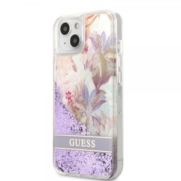 Guess iPhone 13 Cover Liquid Glitter Flower Pattern Lilla