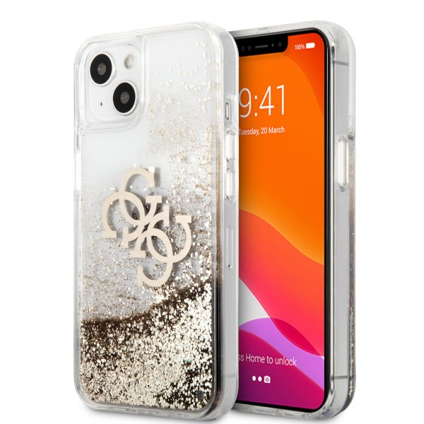Guess iPhone 13 Cover Liquid Glitter Guld