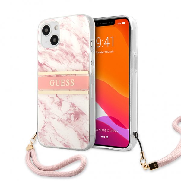 Guess iPhone 13 Cover Marmor Design Stribe Rosa