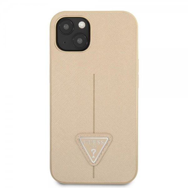 Guess iPhone 13 Cover Saffiano Metal Triangle Beige
