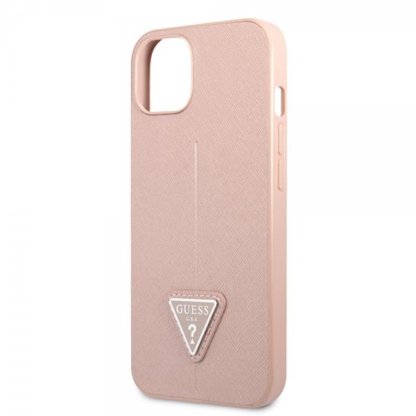 Guess iPhone 13 Cover Saffiano Metal Triangle Rosa