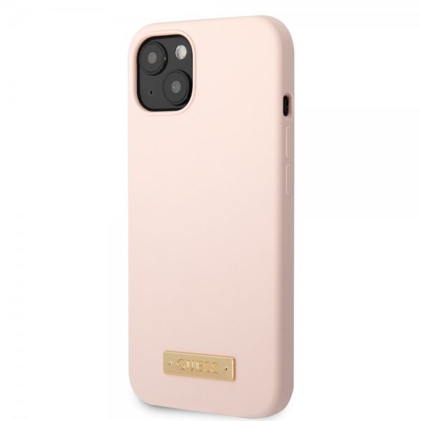 Guess iPhone 13 Cover Silikone Metalplade MagSafe Rosa