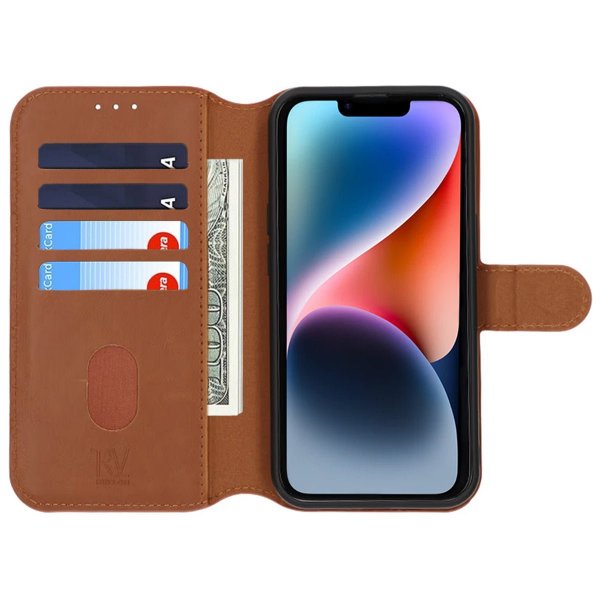 Rvelon iPhone 13/iPhone 14 Cover Magnetisk Aftageligt Etui Brun