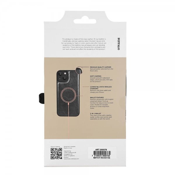 Buffalo iPhone 13/14/15 Etui 2-i-1 Aftagelig Wallet Sort