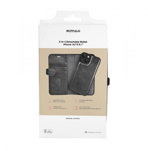 Buffalo iPhone 13/14/15 Etui 2-i-1 Aftagelig Wallet Sort