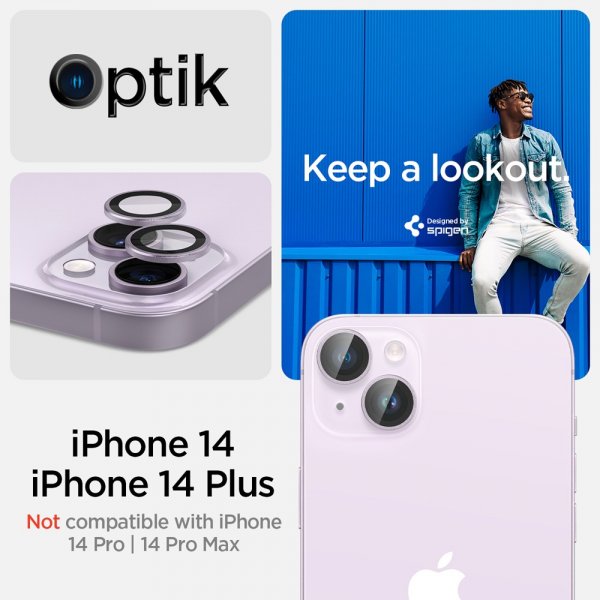 Spigen iPhone 14/iPhone 14 Plus Kamerabeskyttelse GLAS.tR EZ Fit Optik Pro Lilla 2-pak