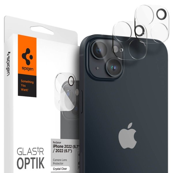 Spigen iPhone 14/iPhone 14 Plus Kamerabeskyttelse Glas.tR Optik 2-pak Crystal Clear