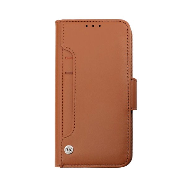 Rvelon iPhone 14 Cover Udklappeligt Kortrum Brun
