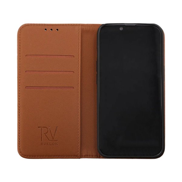 Rvelon iPhone 14 Cover Udklappeligt Kortrum Brun