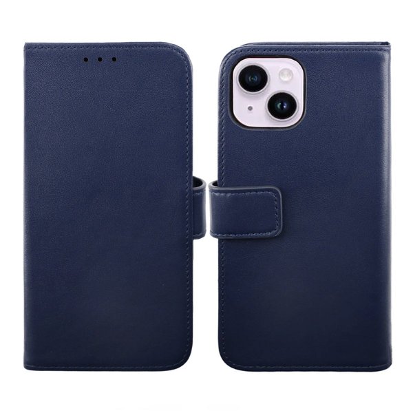Rvelon iPhone 14 Cover Ægte læder Kortlomme Blå