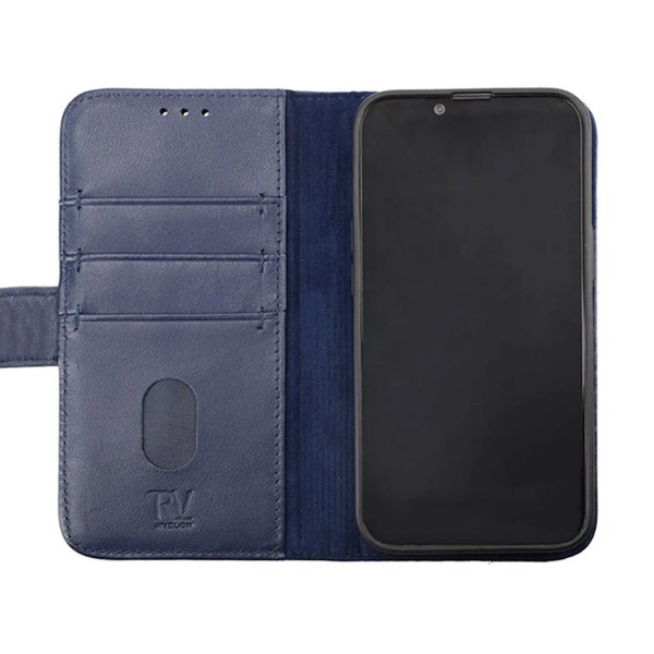 Rvelon iPhone 14 Cover Ægte læder Kortlomme Blå