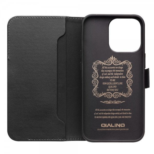 Qialino iPhone 14 Plus Cover Ægte Læder Sort