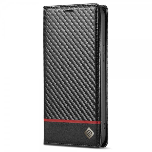 Lc.Imeeke iPhone 14 Plus Cover Kulfibertekstur Rød Stribe Horisontal