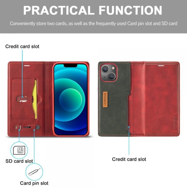 Lc.Imeeke iPhone 14 Plus Cover Kortlomme Yderside Rød
