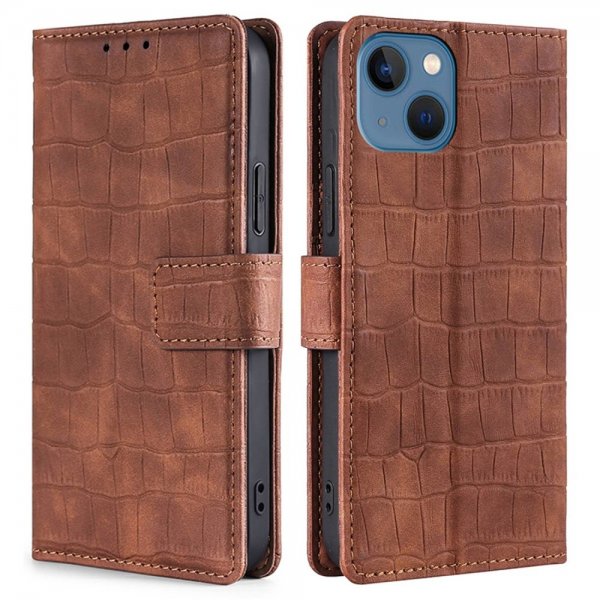 iPhone 14 Plus Cover Krokodillemønster Brun