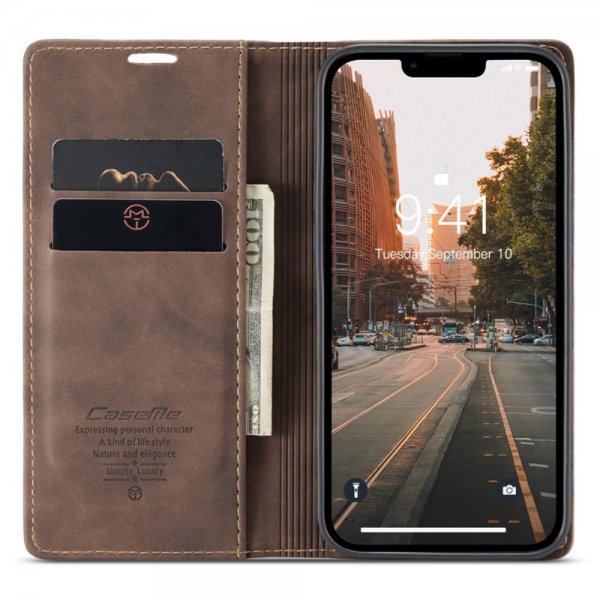 CaseMe iPhone 14 Plus Cover Retro Flip Kaffe