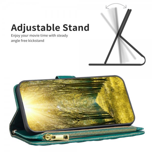 iPhone 14 Plus Cover Rhombusmønster Lynlås Grøn