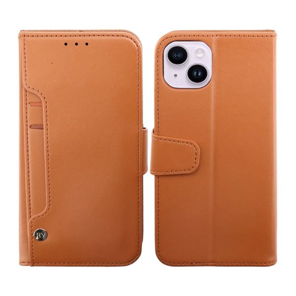 Rvelon iPhone 14 Plus Cover Udklappeligt Kortrum Brun