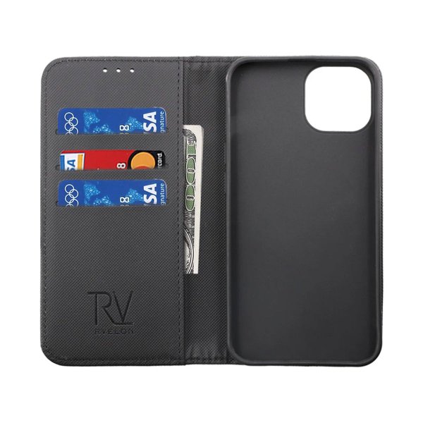Rvelon iPhone 14 Plus Cover Udklappeligt Kortrum Sort