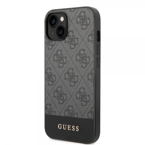Guess iPhone 14 Plus Cover Bottom Stripe Metal Logo Grå