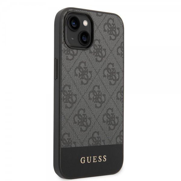 Guess iPhone 14 Plus Cover Bottom Stripe Metal Logo Grå