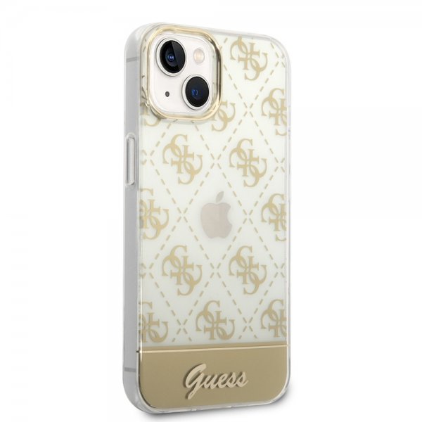 Guess iPhone 14 Plus Cover Bottom Stripe Script Logo Guld