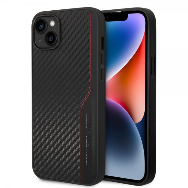 AMG iPhone 14 Plus Cover Carbon Effect Stamped Logo Sort