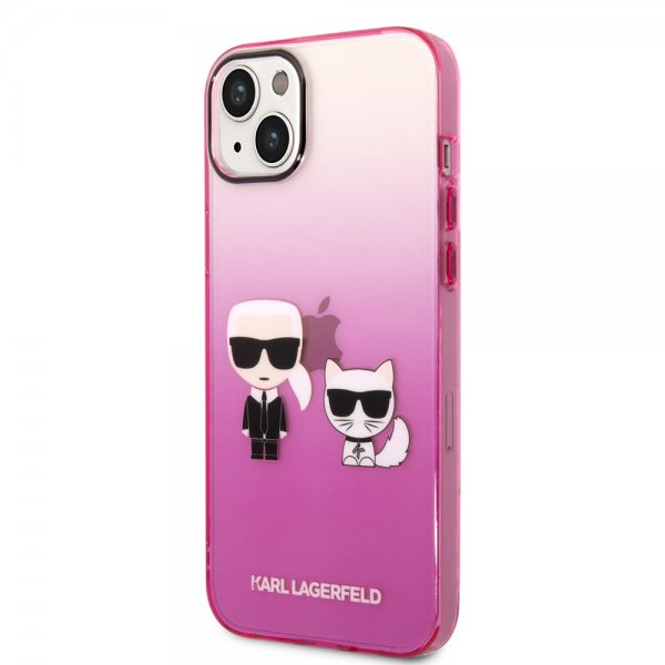 Karl Lagerfeld iPhone 14 Plus Cover Karl & Choupette Gradient Lyserød