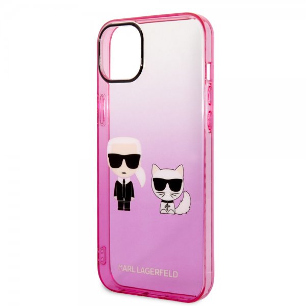 Karl Lagerfeld iPhone 14 Plus Cover Karl & Choupette Gradient Lyserød