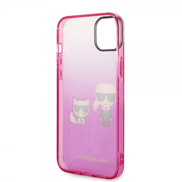 Karl Lagerfeld iPhone 14 Plus Cover Karl & Choupette Gradient Lyserød