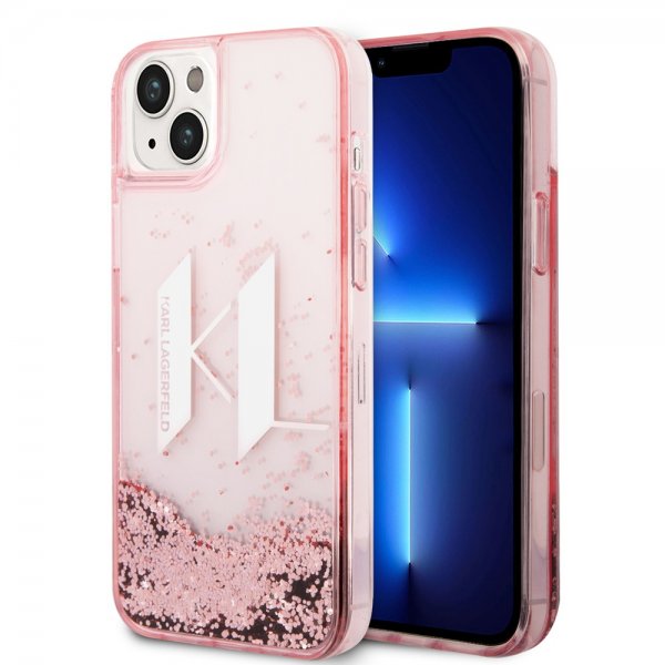 Karl Lagerfeld iPhone 14 Plus Cover Liquid Glitter Big Logo Rosa