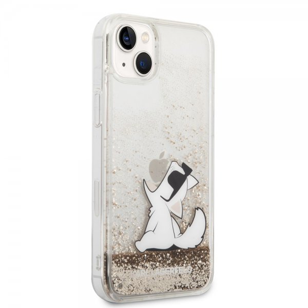 Karl Lagerfeld iPhone 14 Plus Cover Liquid Glitter Choupette Guld