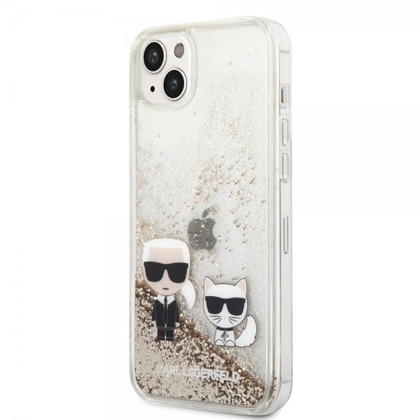 Karl Lagerfeld iPhone 14 Plus Cover Liquid Glitter Karl & Choupette Guld