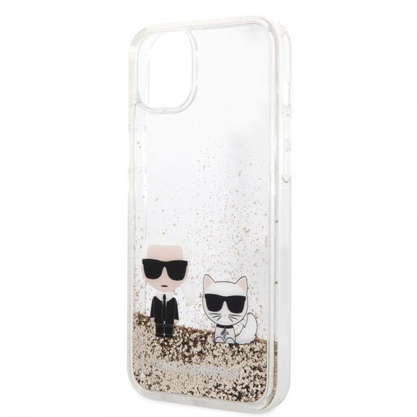 Karl Lagerfeld iPhone 14 Plus Cover Liquid Glitter Karl & Choupette Guld