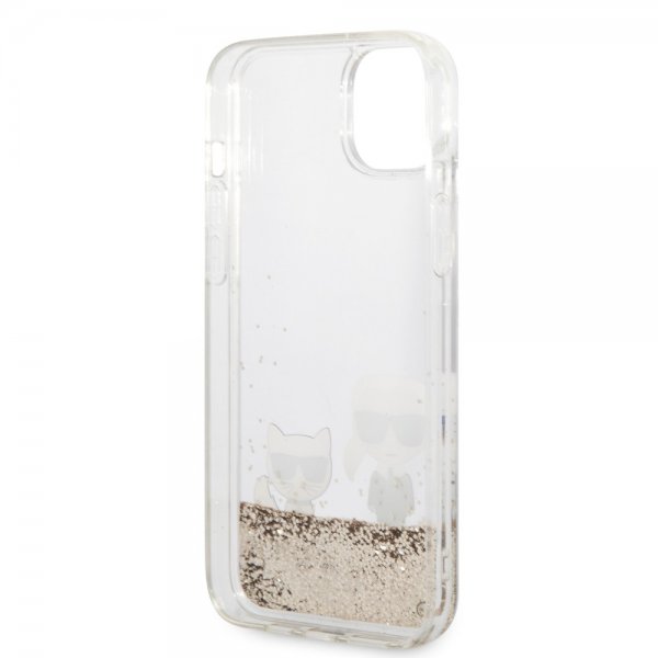 Karl Lagerfeld iPhone 14 Plus Cover Liquid Glitter Karl & Choupette Guld