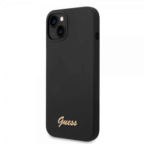 Guess iPhone 14 Plus Cover Liquid Silicone Metal Logo Sort