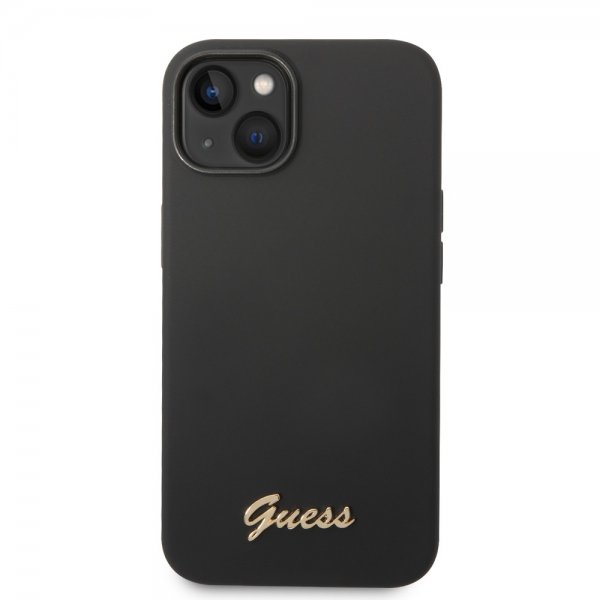 Guess iPhone 14 Plus Cover Liquid Silicone Metal Logo Sort