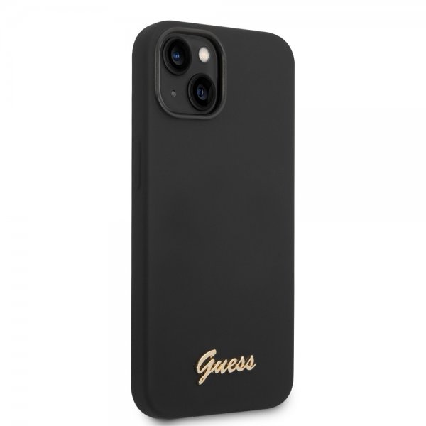 Guess iPhone 14 Plus Cover Liquid Silicone Metal Logo Sort