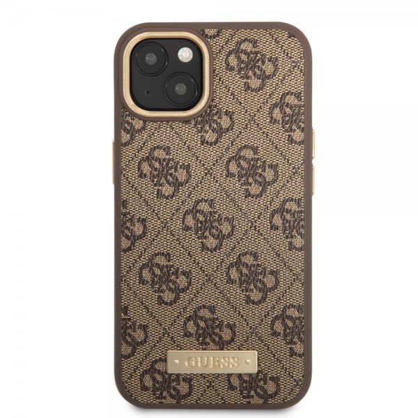 Guess iPhone 14 Plus Cover Metal Plate Logo MagSafe Brun