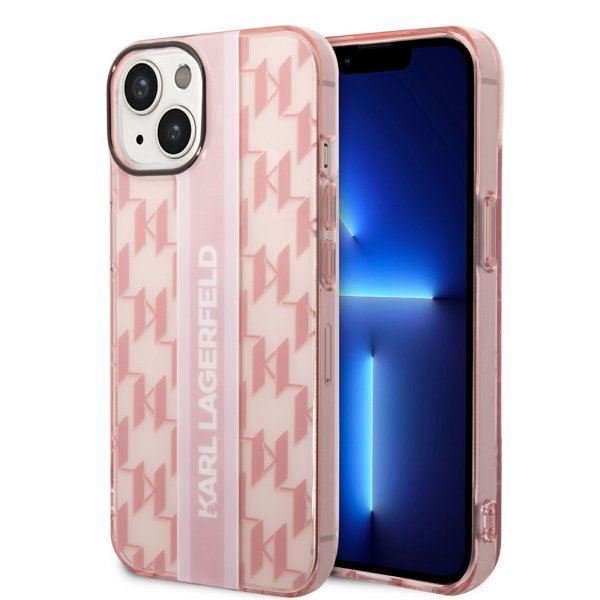 Karl Lagerfeld iPhone 14 Plus Cover Monogram Vertical Stripe Rosa