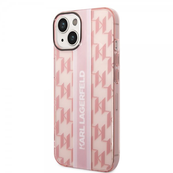 Karl Lagerfeld iPhone 14 Plus Cover Monogram Vertical Stripe Rosa