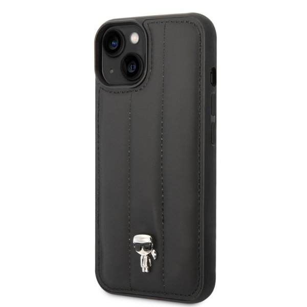 Karl Lagerfeld iPhone 14 Plus Cover Quilted Nylon Puffy Case Ikonik Pin Sort