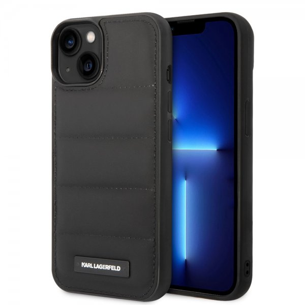 Karl Lagerfeld iPhone 14 Plus Cover Quilted Nylon Puffy Case Logo Plate Sort